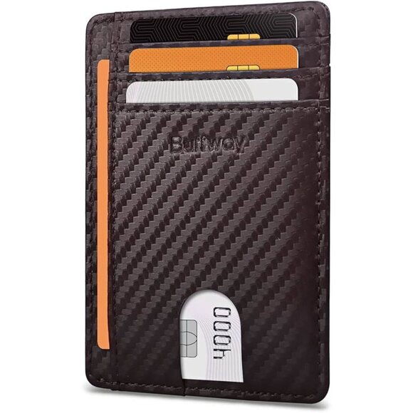 Other - Slim Minimalist Front Pocket RFID Blocking Leather Wallets Carbon Fiber Coffee